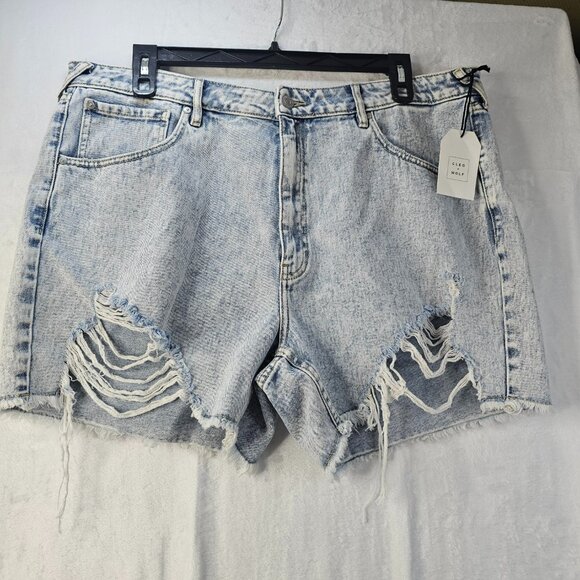 Cleo Wolf Mid Rise Women Short Jean Denim Distressed Light Wash Size 34W - Picture 5 of 13